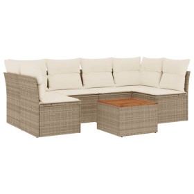 vidaXL 7-tlg. Garten-Sofagarnitur mit Kissen Beige Poly Rattan