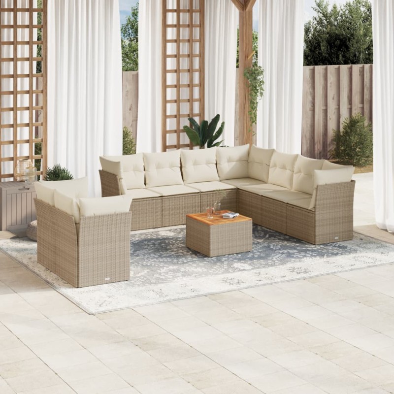 vidaXL 10-tlg. Garten-Sofagarnitur mit Kissen Beige Poly Rattan vidaXL 10-tlg. Garten-Sofagarnitur mit Kissen Beige Poly Rattan