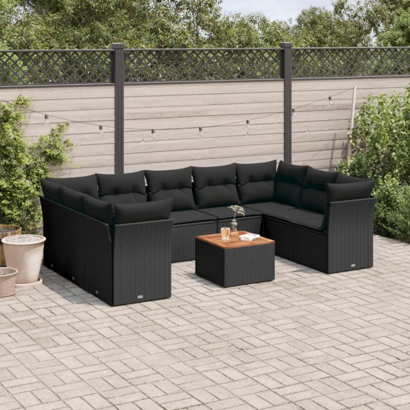 vidaXL 10-tlg. Garten-Sofagarnitur mit Kissen Schwarz Poly Rattan vidaXL 10-tlg. Garten-Sofagarnitur mit Kissen Schwarz Poly Rattan