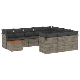 vidaXL 11-tlg. Garten-Sofagarnitur mit Kissen Grau Poly Rattan