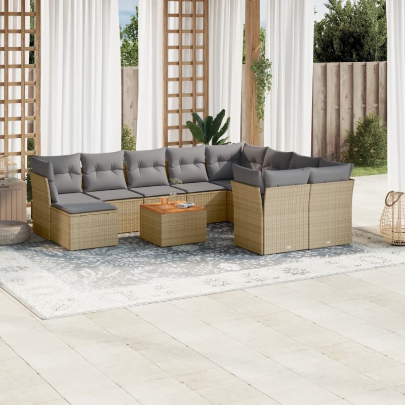 vidaXL 11-tlg. Garten-Sofagarnitur mit Kissen Beige Poly Rattan vidaXL 11-tlg. Garten-Sofagarnitur mit Kissen Beige Poly Rattan