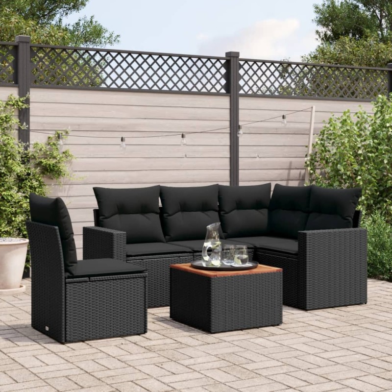vidaXL 6-tlg. Garten-Sofagarnitur mit Kissen Schwarz Poly Rattan vidaXL 6-tlg. Garten-Sofagarnitur mit Kissen Schwarz Poly Rattan