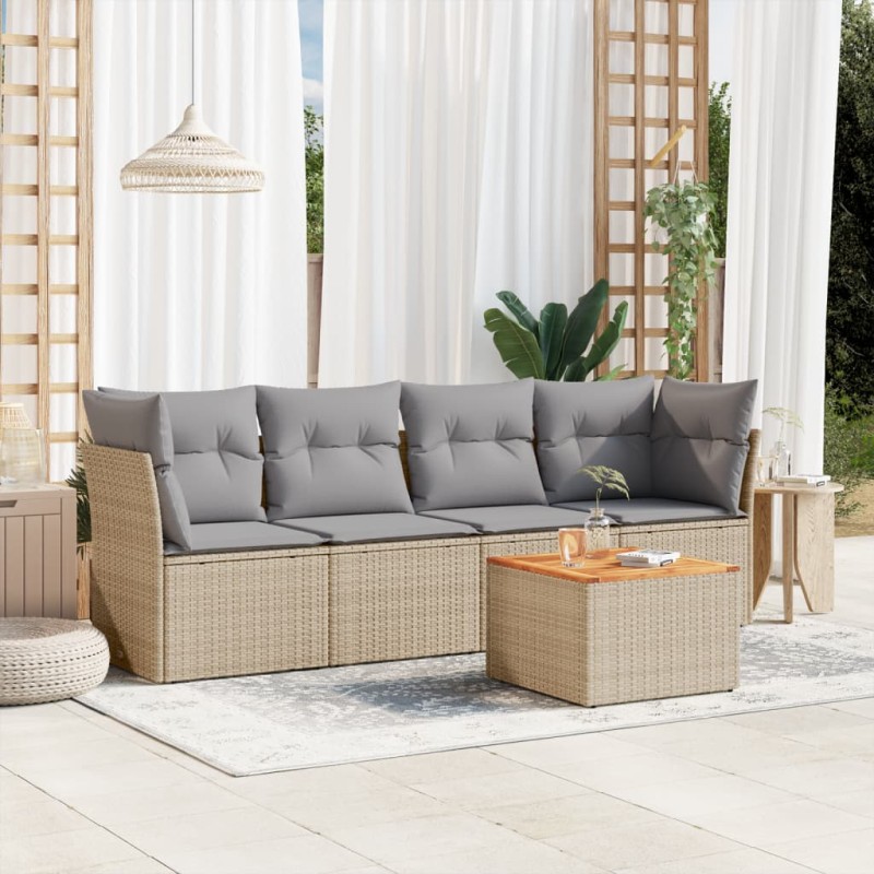vidaXL 5-tlg. Garten-Sofagarnitur mit Kissen Beige Poly Rattan vidaXL 5-tlg. Garten-Sofagarnitur mit Kissen Beige Poly Rattan
