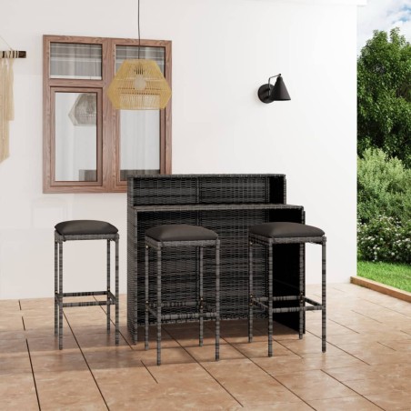 4-tlg. Gartenbar-Set mit Kissen Grau