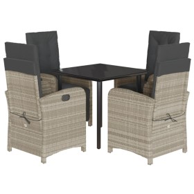 vidaXL 5-tlg. Garten-Essgruppe mit Kissen Hellgrau Poly Rattan
