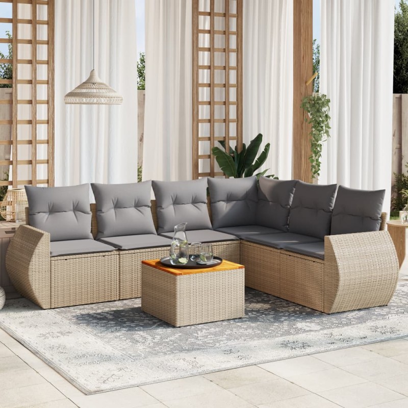vidaXL 7-tlg. Garten-Sofagarnitur mit Kissen Beige Poly Rattan vidaXL 7-tlg. Garten-Sofagarnitur mit Kissen Beige Poly Rattan