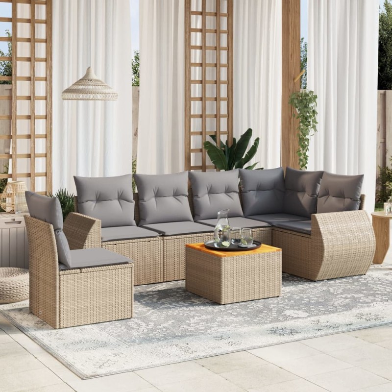 vidaXL 7-tlg. Garten-Sofagarnitur mit Kissen Beige Poly Rattan vidaXL 7-tlg. Garten-Sofagarnitur mit Kissen Beige Poly Rattan