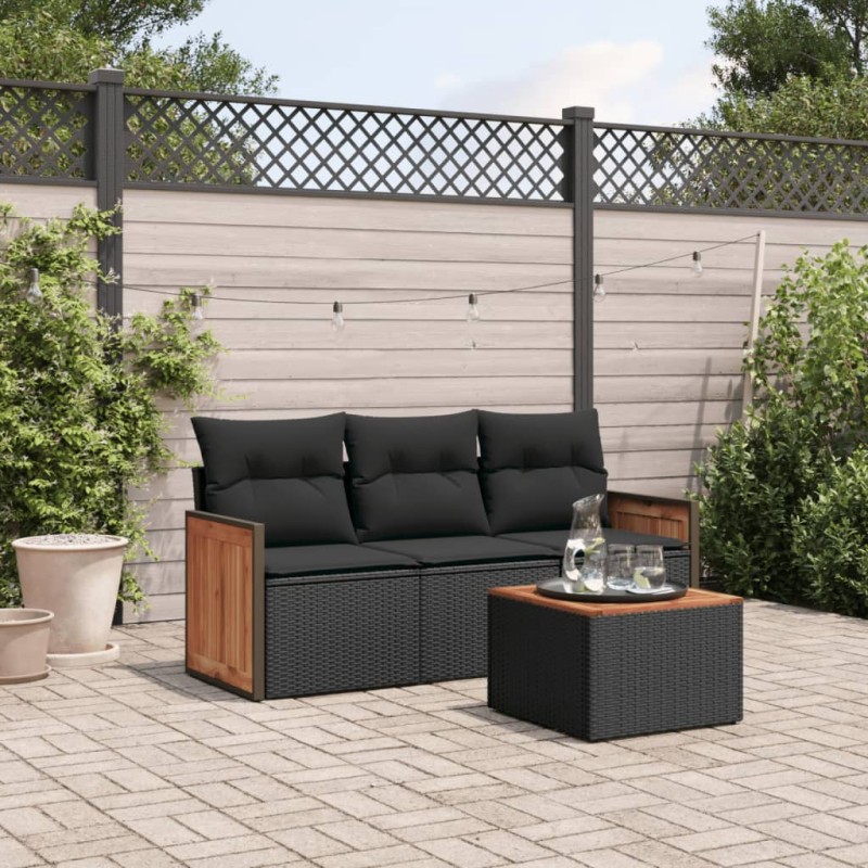vidaXL 4-tlg. Garten-Sofagarnitur mit Kissen Schwarz Poly Rattan vidaXL 4-tlg. Garten-Sofagarnitur mit Kissen Schwarz Poly Rattan