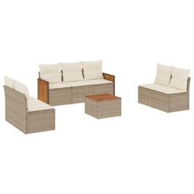 vidaXL 8-tlg. Garten-Sofagarnitur mit Kissen Beige Poly Rattan