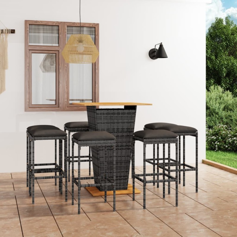 vidaXL 9-tlg. Gartenbar-Set mit Kissen Poly Rattan Grau vidaXL 9-tlg. Gartenbar-Set mit Kissen Poly Rattan Grau