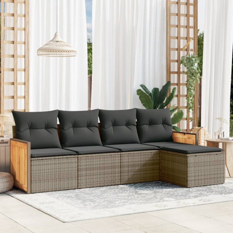 vidaXL 5-tlg. Garten-Sofagarnitur mit Kissen Grau Poly Rattan vidaXL 5-tlg. Garten-Sofagarnitur mit Kissen Grau Poly Rattan