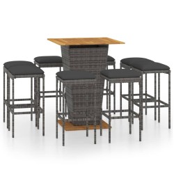 vidaXL 9-tlg. Gartenbar-Set mit Kissen Poly Rattan Grau