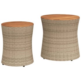 vidaXL Garten-Beistelltische 2 Stk. mit Holzplatte Beige Poly Rattan
