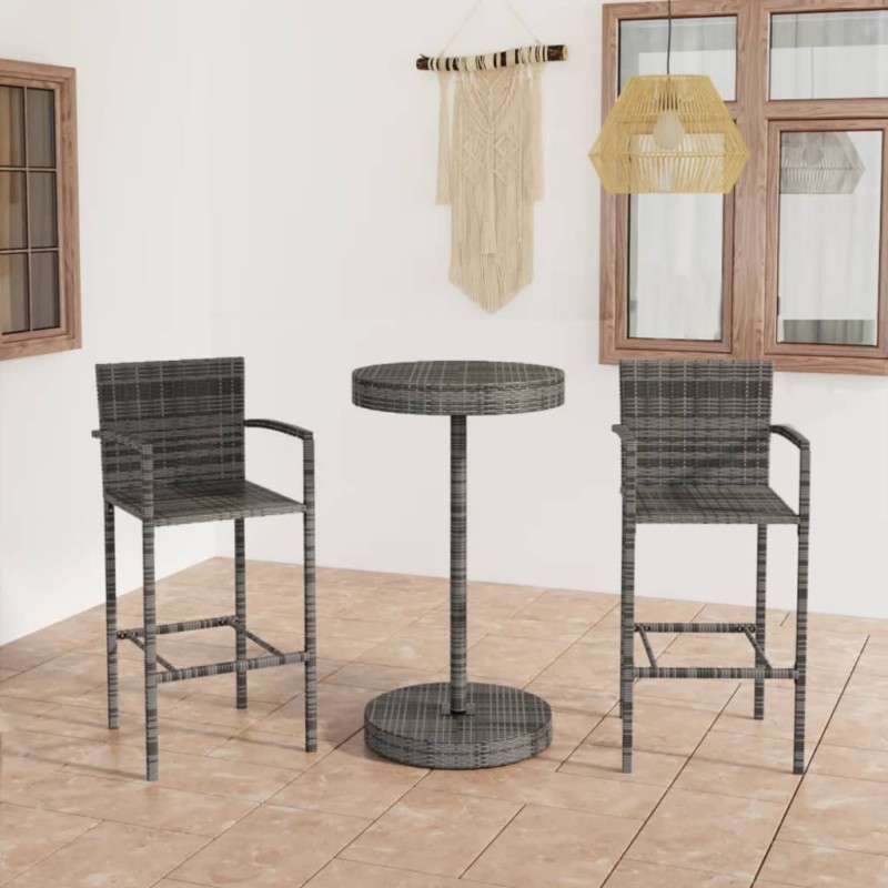 vidaXL 3-tlg. Gartenbar-Set Poly Rattan Grau vidaXL 3-tlg. Gartenbar-Set Poly Rattan Grau