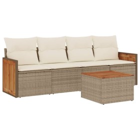 vidaXL 5-tlg. Garten-Sofagarnitur mit Kissen Beige Poly Rattan