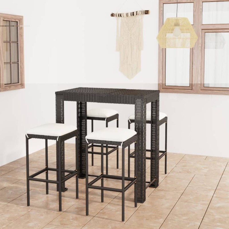 5-tlg. Gartenbar-Set mit Kissen Poly Rattan Schwarz 5-tlg. Gartenbar-Set mit Kissen Poly Rattan Schwarz