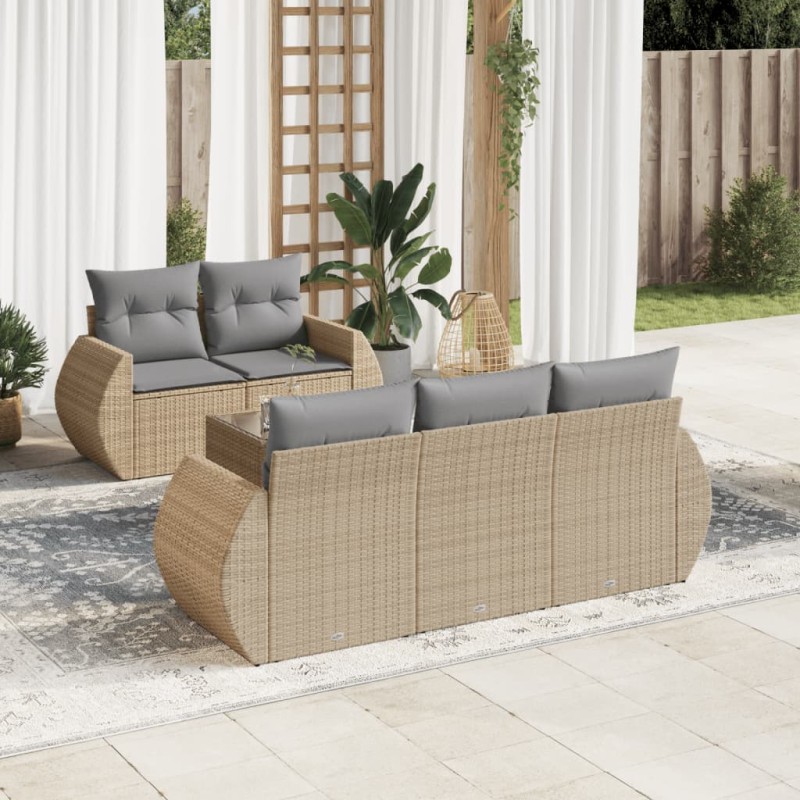 vidaXL 6-tlg. Garten-Sofagarnitur mit Kissen Beige Poly Rattan vidaXL 6-tlg. Garten-Sofagarnitur mit Kissen Beige Poly Rattan