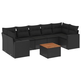 vidaXL 8-tlg. Garten-Sofagarnitur mit Kissen Schwarz Poly Rattan 