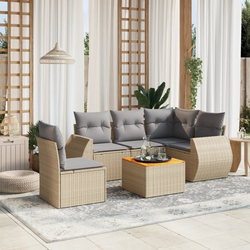 vidaXL 6-tlg. Garten-Sofagarnitur mit Kissen Beige Poly Rattan vidaXL 6-tlg. Garten-Sofagarnitur mit Kissen Beige Poly Rattan
