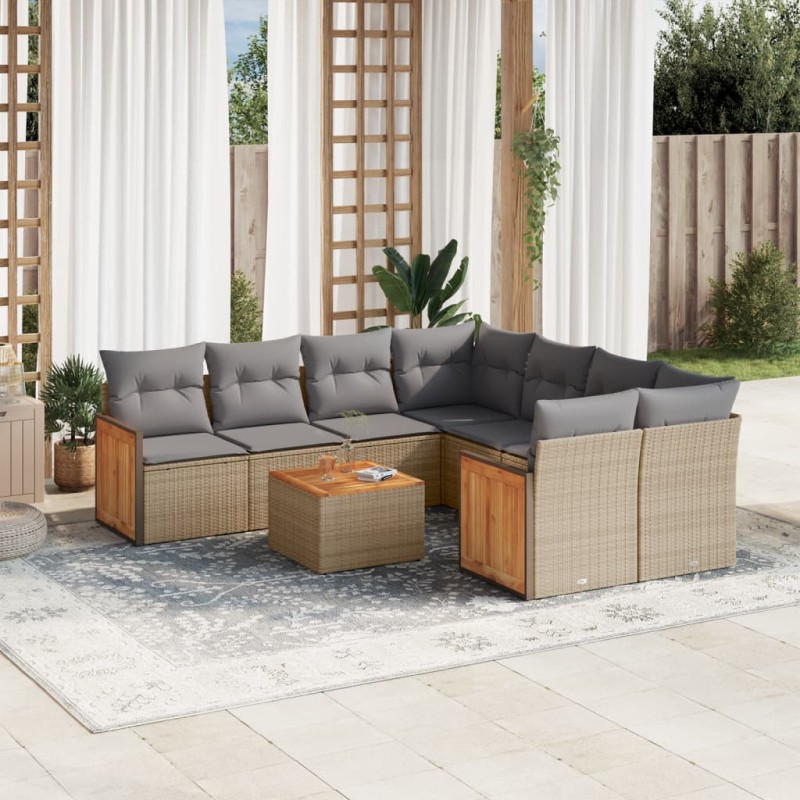 vidaXL 9-tlg. Garten-Sofagarnitur mit Kissen Beige Poly Rattan vidaXL 9-tlg. Garten-Sofagarnitur mit Kissen Beige Poly Rattan