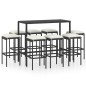 9-tlg. Gartenbar-Set mit Kissen Poly Rattan Schwarz 9-tlg. Gartenbar-Set mit Kissen Poly Rattan Schwarz