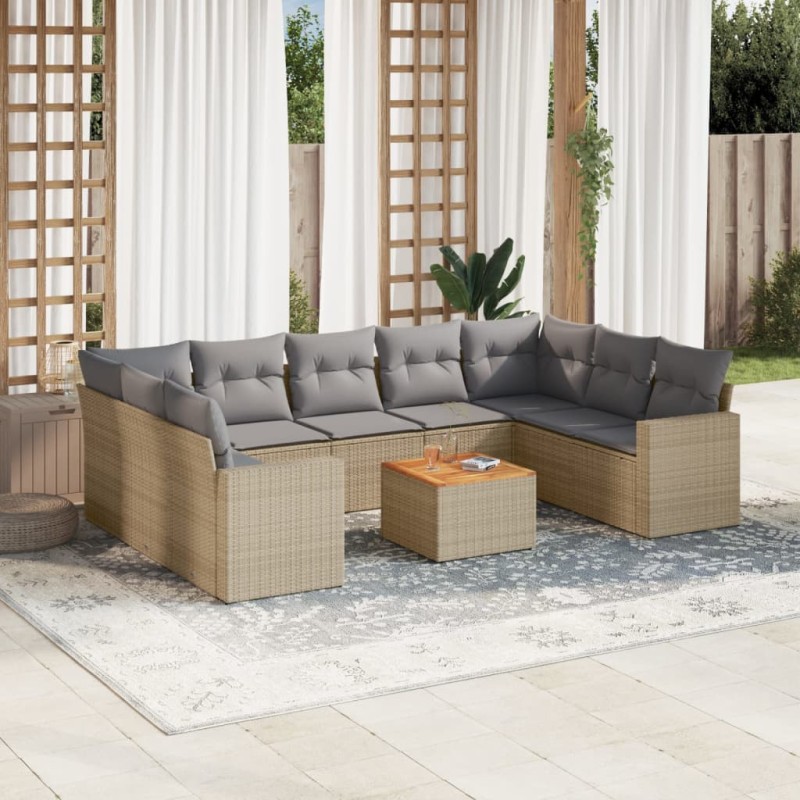vidaXL 10-tlg. Garten-Sofagarnitur mit Kissen Beige Poly Rattan vidaXL 10-tlg. Garten-Sofagarnitur mit Kissen Beige Poly Rattan