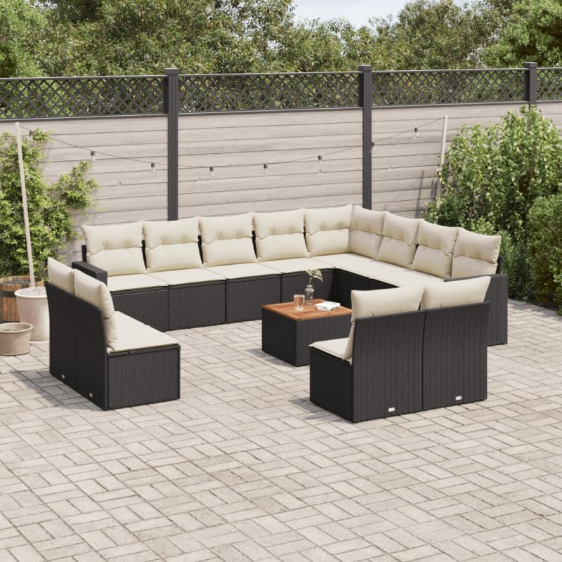 vidaXL 13-tlg. Garten-Sofagarnitur mit Kissen Schwarz Poly Rattan vidaXL 13-tlg. Garten-Sofagarnitur mit Kissen Schwarz Poly Rattan