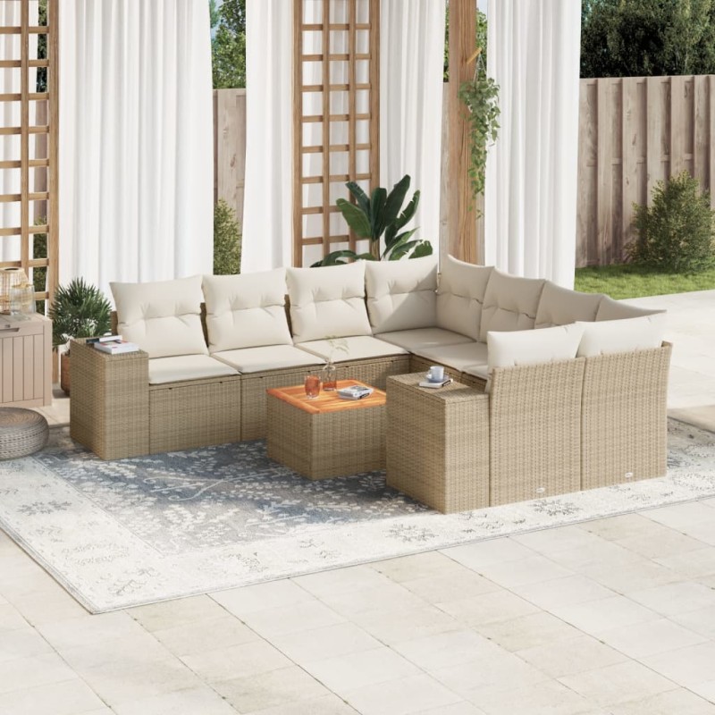 vidaXL 9-tlg. Garten-Sofagarnitur mit Kissen Beige Poly Rattan vidaXL 9-tlg. Garten-Sofagarnitur mit Kissen Beige Poly Rattan
