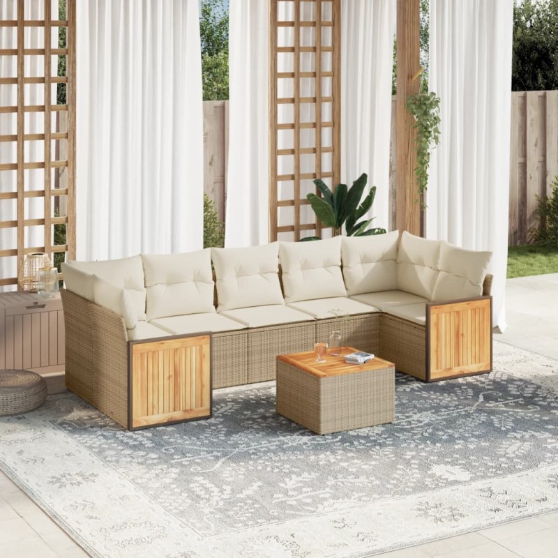 vidaXL 8-tlg. Garten-Sofagarnitur mit Kissen Beige Poly Rattan vidaXL 8-tlg. Garten-Sofagarnitur mit Kissen Beige Poly Rattan