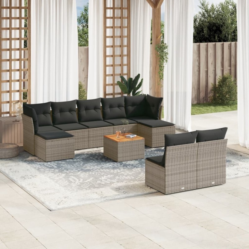 vidaXL 10-tlg. Garten-Sofagarnitur mit Kissen Grau Poly Rattan vidaXL 10-tlg. Garten-Sofagarnitur mit Kissen Grau Poly Rattan