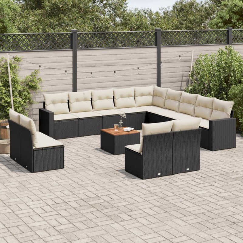 vidaXL 14-tlg. Garten-Sofagarnitur mit Kissen Schwarz Poly Rattan vidaXL 14-tlg. Garten-Sofagarnitur mit Kissen Schwarz Poly Rattan