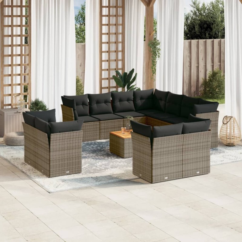 vidaXL 12-tlg. Garten-Sofagarnitur mit Kissen Grau Poly Rattan vidaXL 12-tlg. Garten-Sofagarnitur mit Kissen Grau Poly Rattan