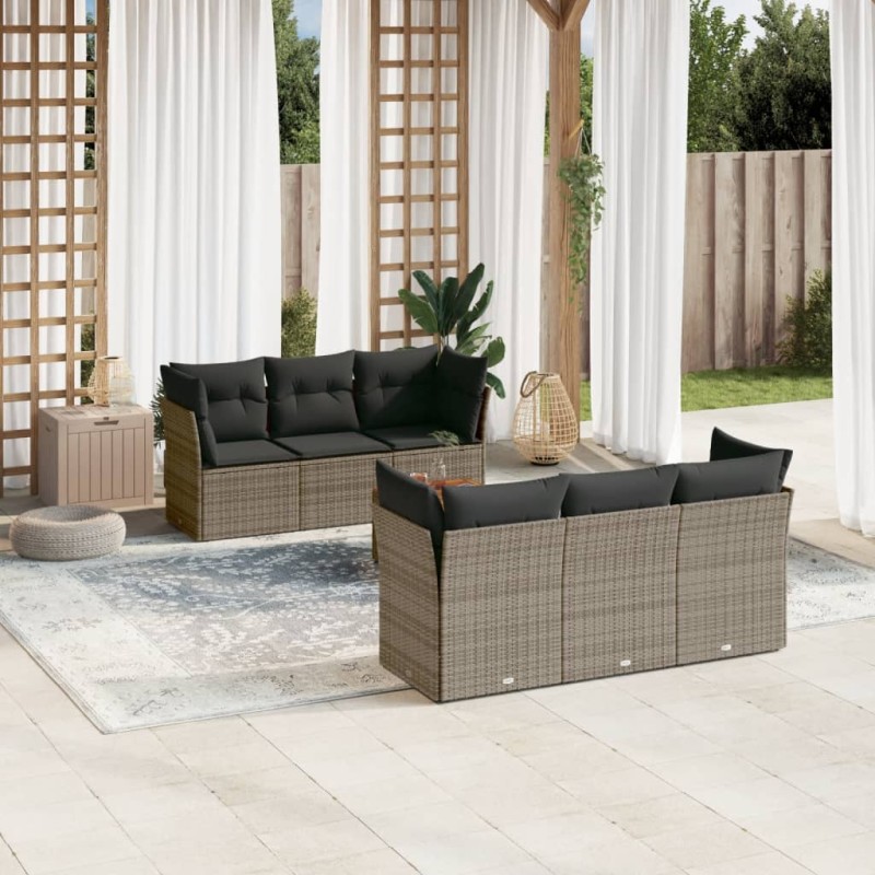 vidaXL 7-tlg. Garten-Sofagarnitur mit Kissen Grau Poly Rattan vidaXL 7-tlg. Garten-Sofagarnitur mit Kissen Grau Poly Rattan