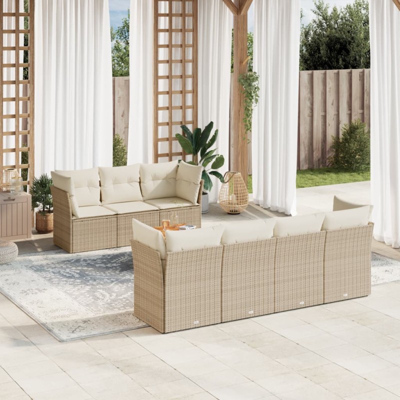 vidaXL 8-tlg. Garten-Sofagarnitur mit Kissen Beige Poly Rattan vidaXL 8-tlg. Garten-Sofagarnitur mit Kissen Beige Poly Rattan
