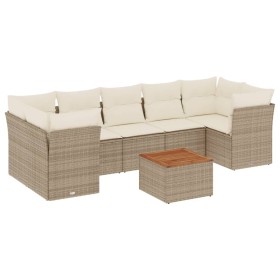 vidaXL 8-tlg. Garten-Sofagarnitur mit Kissen Beige Poly Rattan