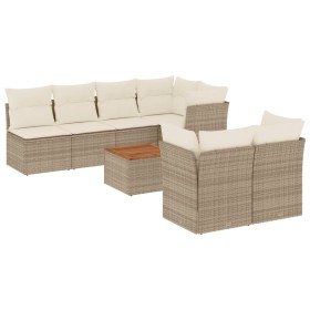 vidaXL 8-tlg. Garten-Sofagarnitur mit Kissen Beige Poly Rattan