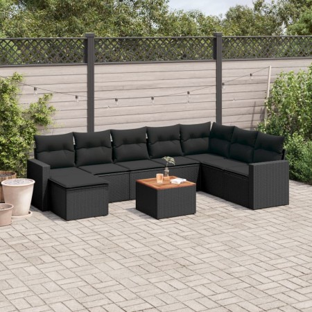 vidaXL 10-tlg. Garten-Sofagarnitur mit Kissen Schwarz Poly Rattan