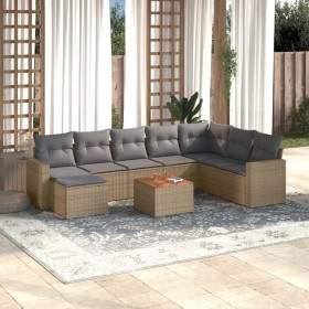 vidaXL 10-tlg. Garten-Sofagarnitur mit Kissen Beige Poly Rattan