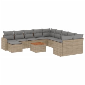 vidaXL 14-tlg. Garten-Sofagarnitur mit Kissen Beige Poly Rattan