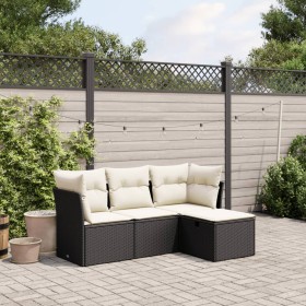vidaXL 4-tlg. Garten-Sofagarnitur mit Kissen Schwarz Poly Rattan