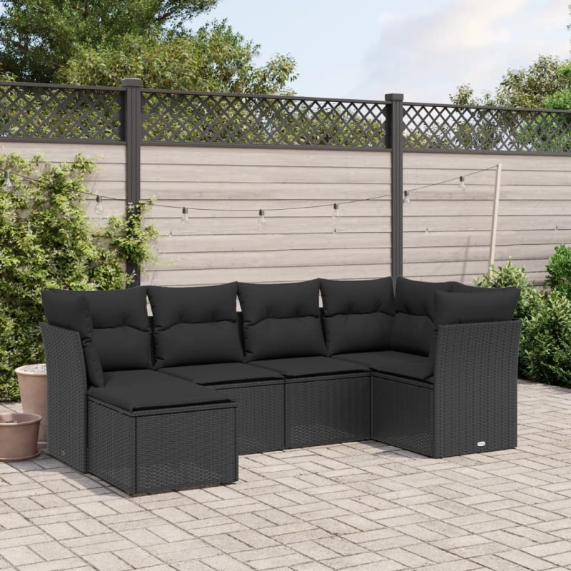 vidaXL 6-tlg. Garten-Sofagarnitur mit Kissen Schwarz Poly Rattan vidaXL 6-tlg. Garten-Sofagarnitur mit Kissen Schwarz Poly Rattan