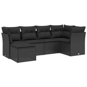 vidaXL 6-tlg. Garten-Sofagarnitur mit Kissen Schwarz Poly Rattan