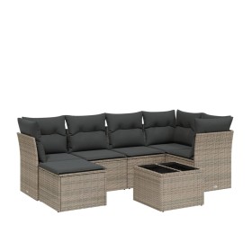 vidaXL 7-tlg. Garten-Sofagarnitur mit Kissen Grau Poly Rattan