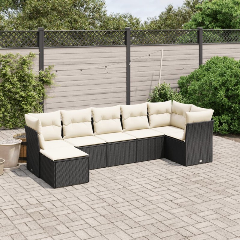 vidaXL 7-tlg. Garten-Sofagarnitur mit Kissen Schwarz Poly Rattan vidaXL 7-tlg. Garten-Sofagarnitur mit Kissen Schwarz Poly Rattan