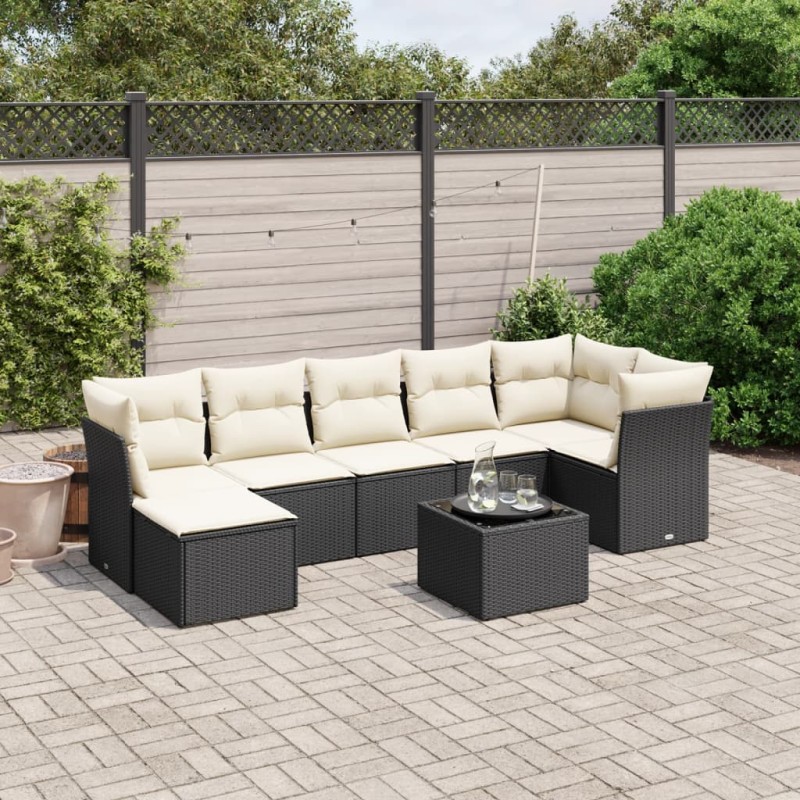 vidaXL 8-tlg. Garten-Sofagarnitur mit Kissen Schwarz Poly Rattan vidaXL 8-tlg. Garten-Sofagarnitur mit Kissen Schwarz Poly Rattan