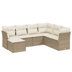 vidaXL 7-tlg. Garten-Sofagarnitur mit Kissen Beige Poly Rattan