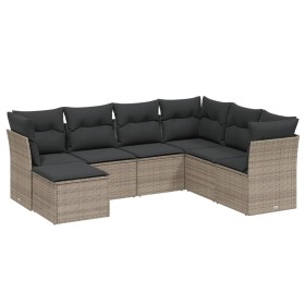 vidaXL 7-tlg. Garten-Sofagarnitur mit Kissen Grau Poly Rattan