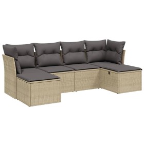 vidaXL 6-tlg. Garten-Sofagarnitur mit Kissen Beige Poly Rattan