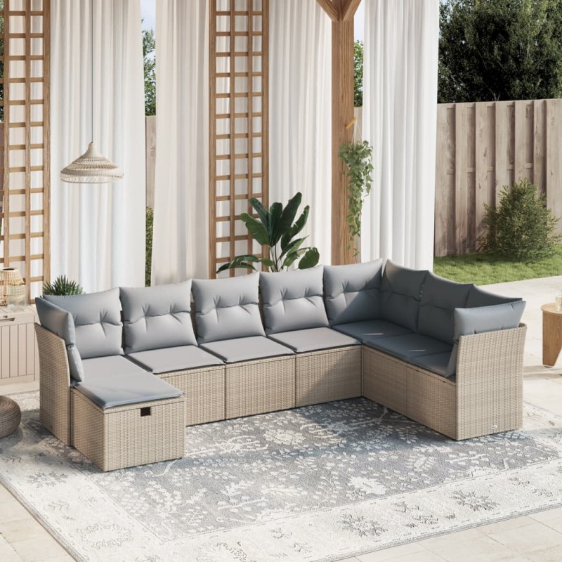 vidaXL 8-tlg. Garten-Sofagarnitur mit Kissen Beige Poly Rattan vidaXL 8-tlg. Garten-Sofagarnitur mit Kissen Beige Poly Rattan