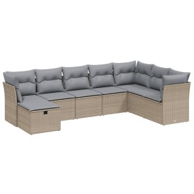 vidaXL 8-tlg. Garten-Sofagarnitur mit Kissen Beige Poly Rattan